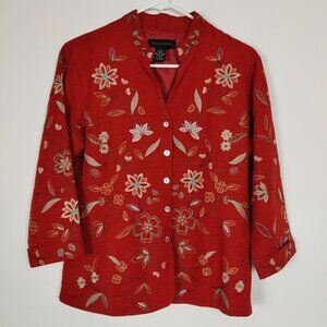 Silk Land Women's Embroidered 100% Silk Jacket Size Medium Bohemian Quiet Luxury